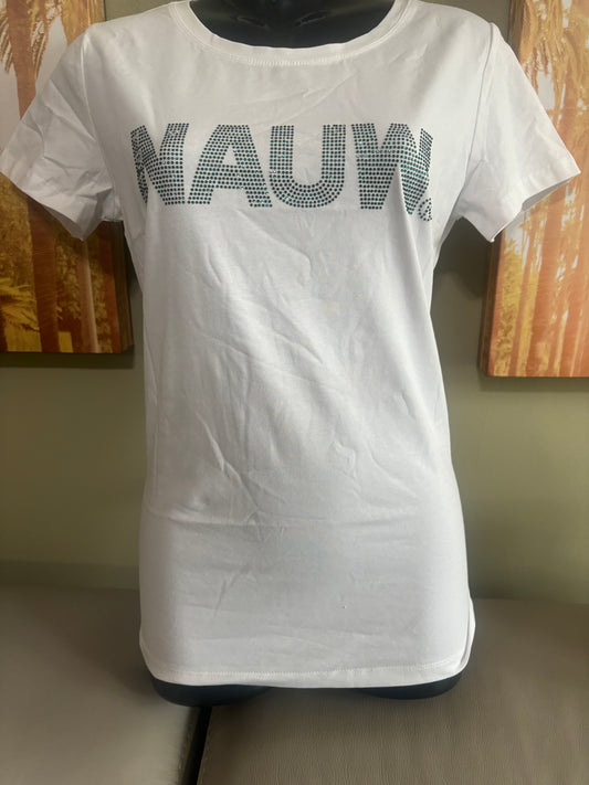 NAUW white tee with bling