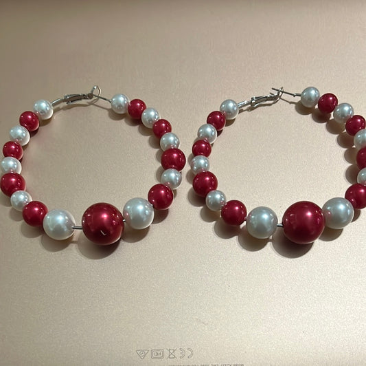 Red and White Hoop earrings