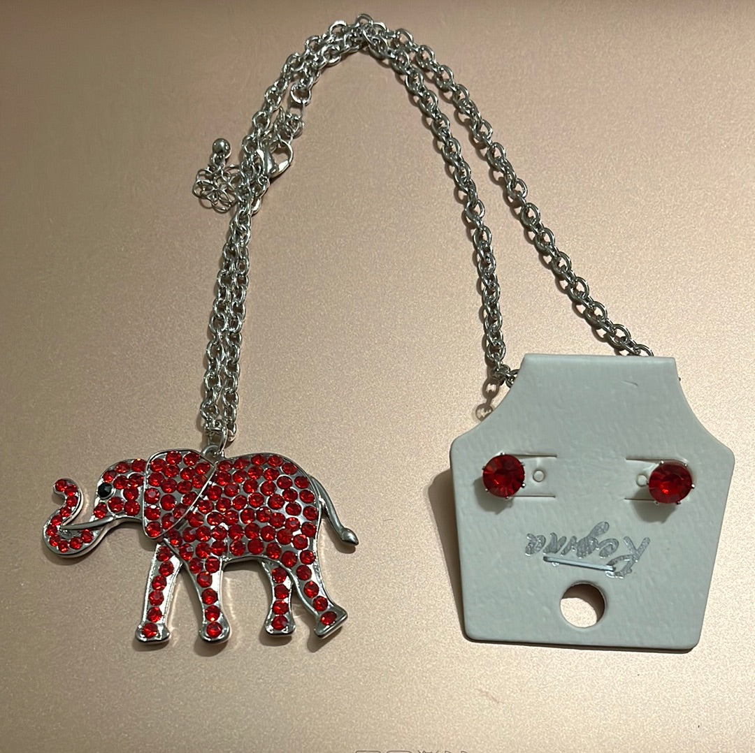 Red Rhinestone elephant chain with earrings