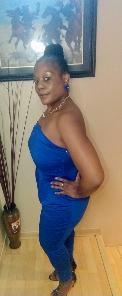 Strapless Royal Blue Jumper with Ruching Bottom-Plus Size