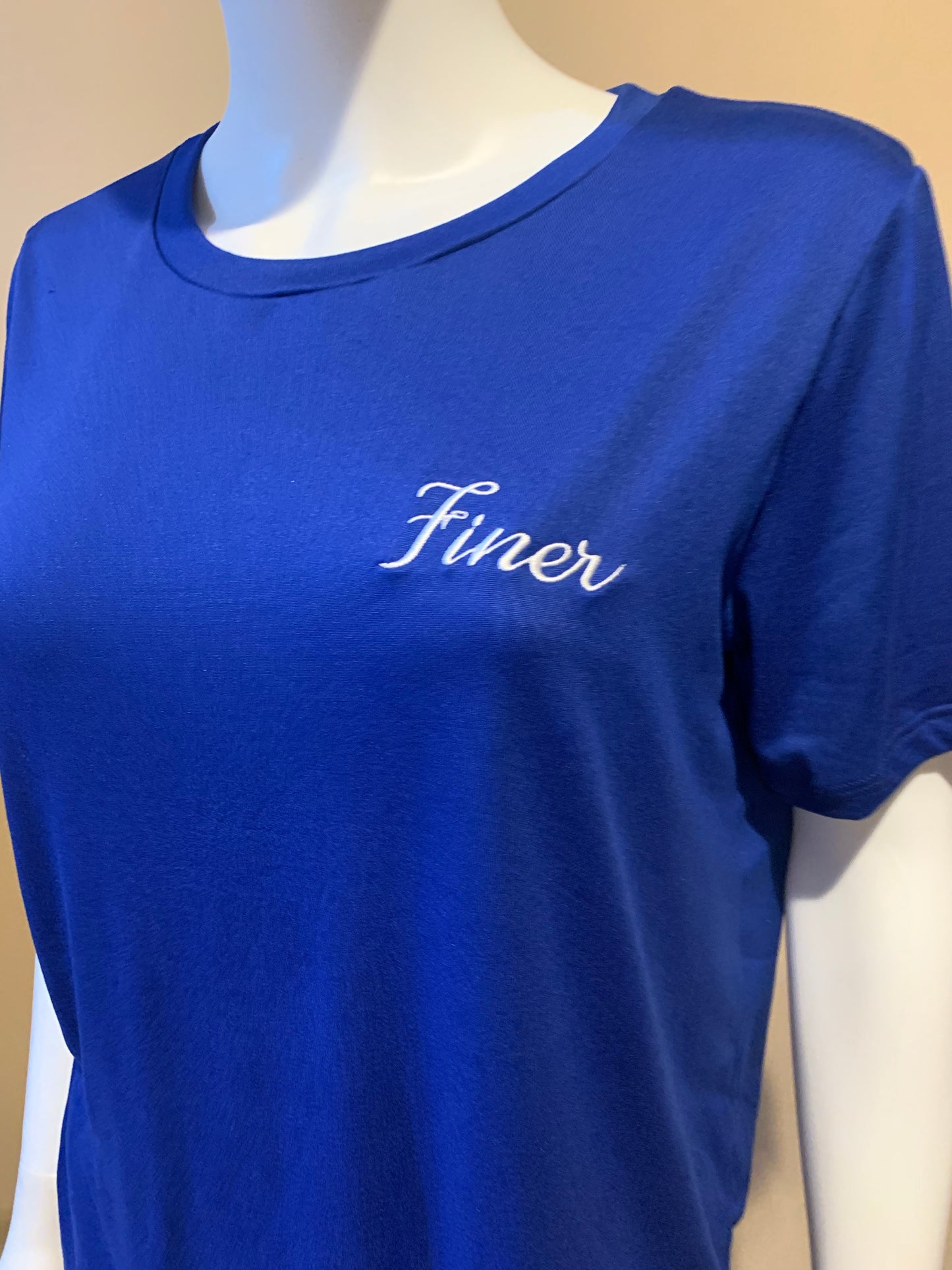Plus Finer Biker short set round neck available in royal blue with white writing and black with royal blue writing