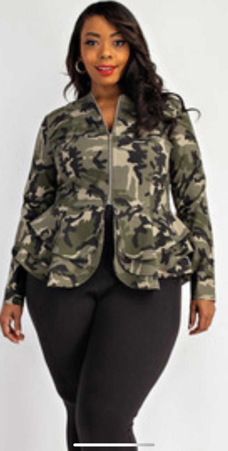 Camouflage peplum jacket