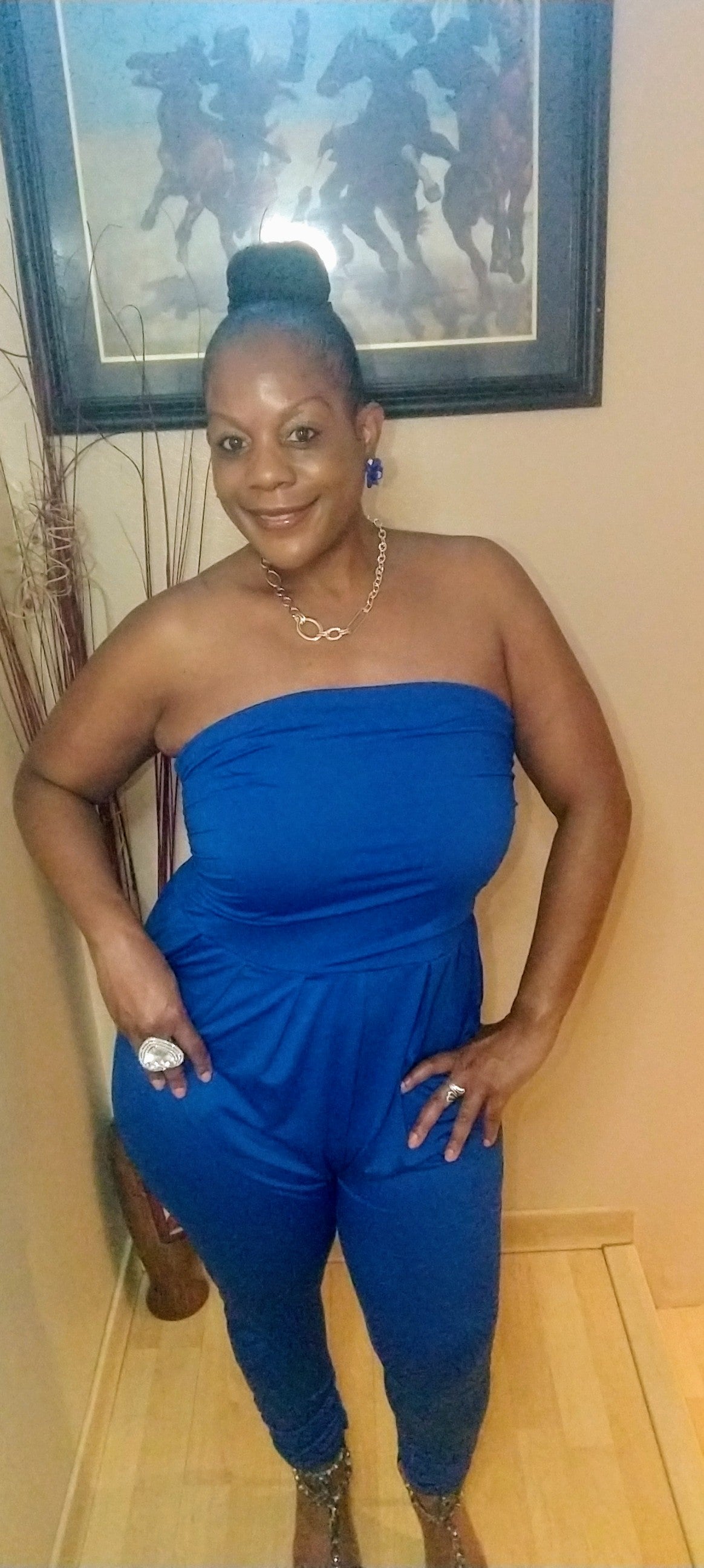 Strapless Royal Blue Jumper with Ruching Bottom-Plus Size